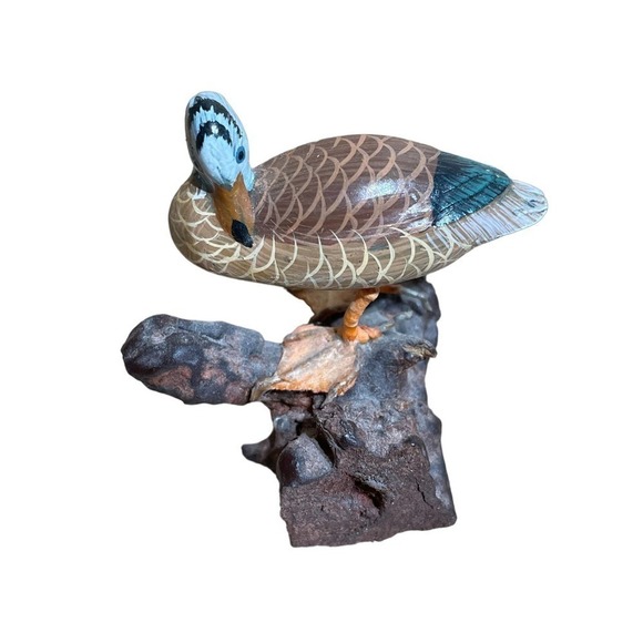 Beautiful Mallard Duck Figurine on Wood. SMALL! Shelf Decor. - Picture 3 of 5